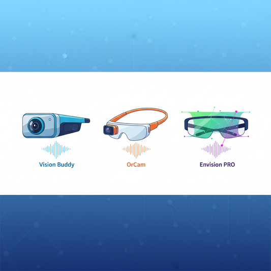 Illustration for Choosing the Best Smart Glasses for Progressive Low Vision: Vision Buddy, OrCam, Envision PRO Compared