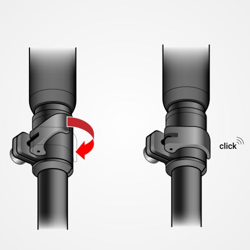 A visual guide on how to adjust the Awarewolf Gear Urban Explorer cane using the flip lock mechanism. The image shows two positions of the lock: closed (left) and open (right).