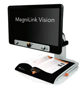 MagniLink Vision HD video magnifier for low vision users, with a large screen and adjustable reading tray. Available at Florida Reading.