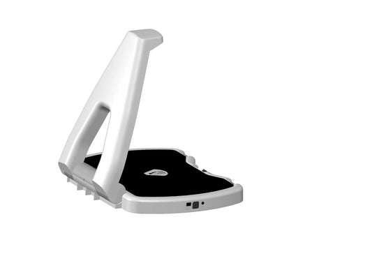 Floridareading LyriQ Assistive Text-to-Speech Reader, a white portable device with a curved stand and a black base.