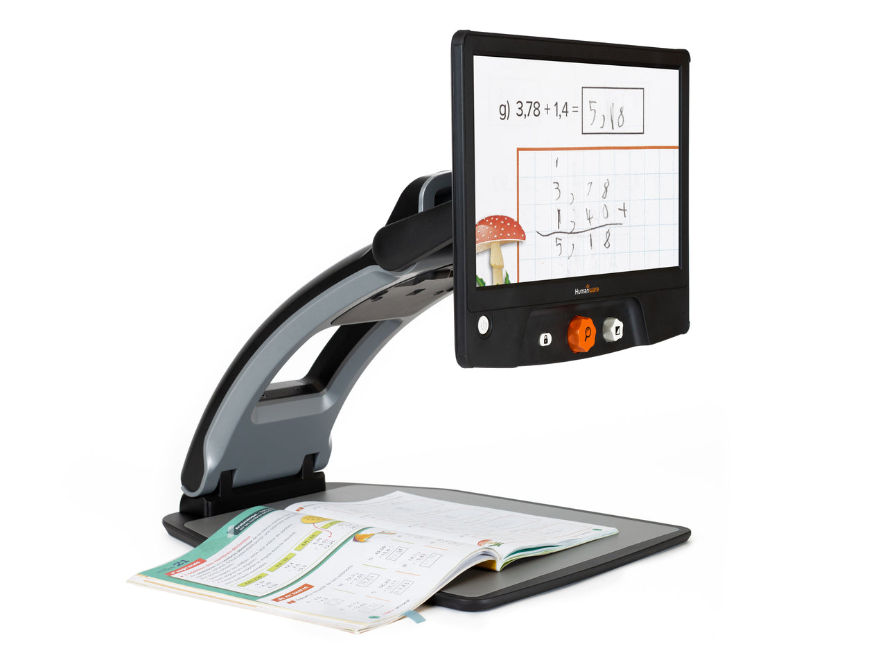 A Reveal Magnifier displaying a math problem, making it easier for students to see and understand.