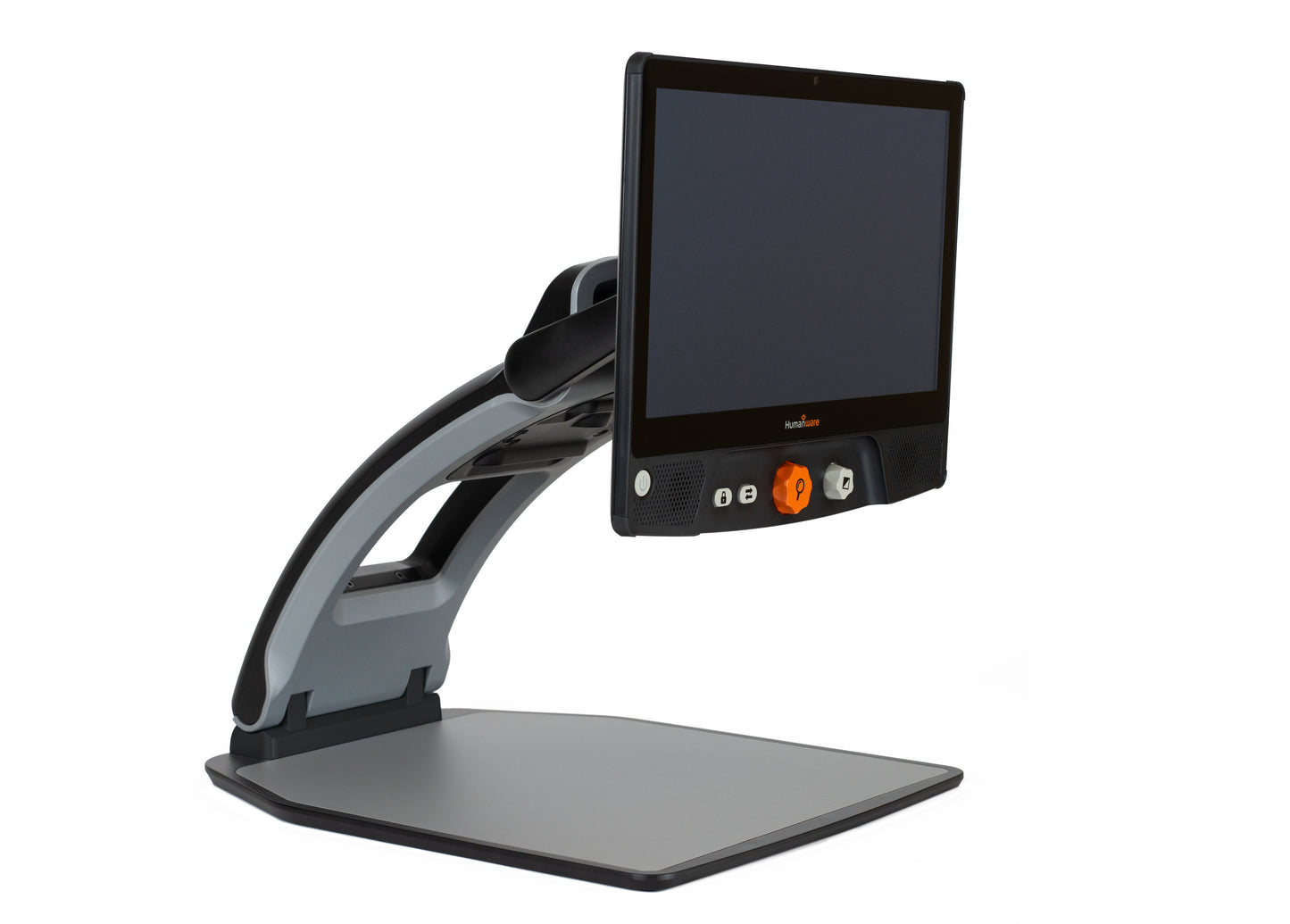 A Reveal Magnifier showing its adjustable arm, base, and screen, making it suitable for various reading and viewing tasks.