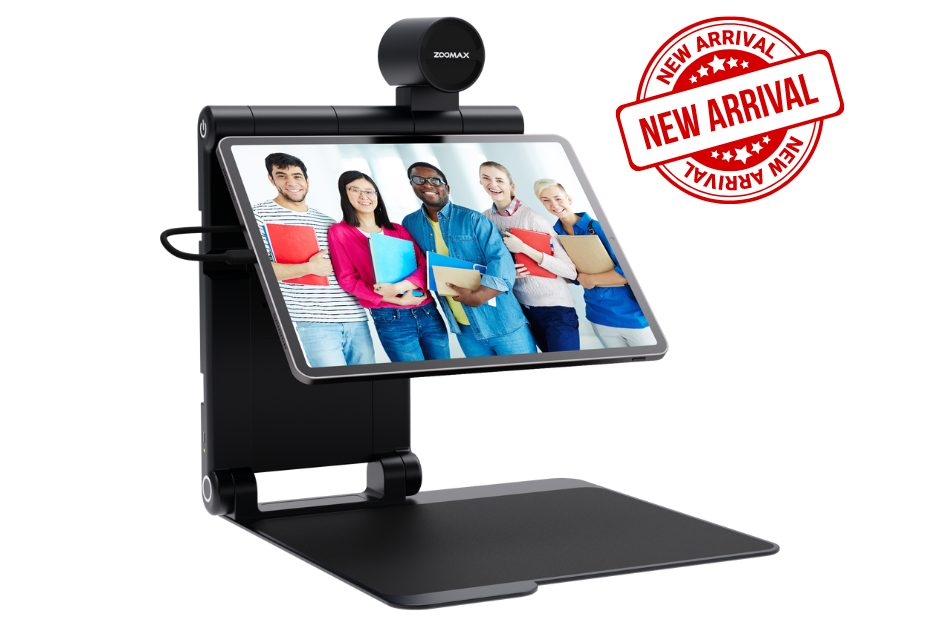  Snow Pad (w/o iPad) is shown in this image, a black, adjustable stand with a tablet holder and a web camera mounted on top. Available at floridareading.com